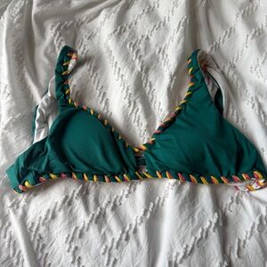 Teal Bikini Top with Multicolor Trim